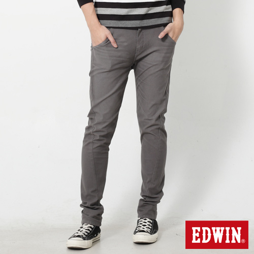 EDWIN 特大碼 迦績褲 E-F磨毛窄直筒色褲-男-灰色