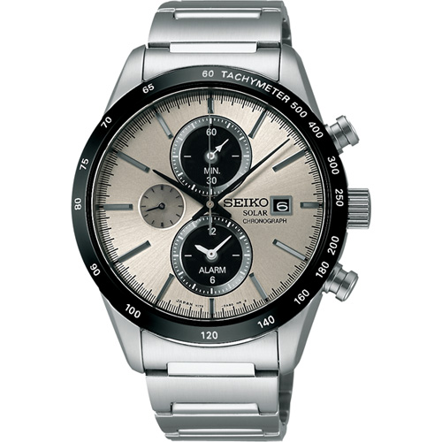 SEIKO太陽能鬧鈴兩地時間計時腕錶-銀灰/40mm V172-0AP0G(SBPY117J)