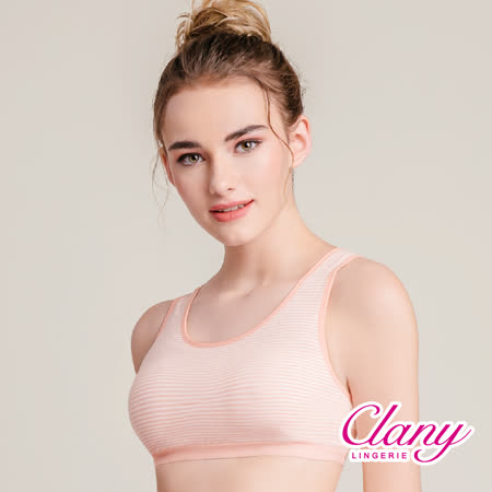 【可蘭霓Clany】棉質絲蛋白舒適條紋M-XL運動內衣 甜美橙 6627-41