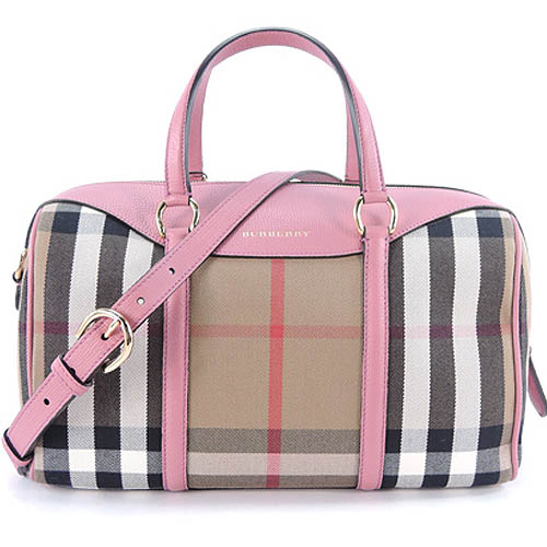 BURBERRY ALCHESTER HOUSE格紋雙槓兩用波士頓包(大/卡其粉)