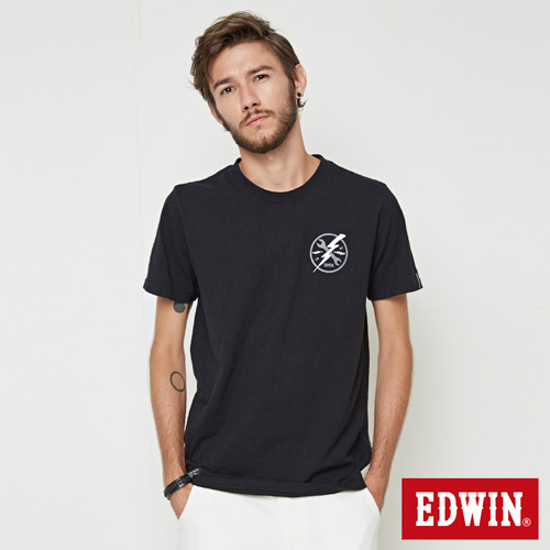 EDWIN 閃電印花徽章短袖T恤-男-黑色