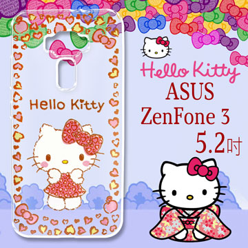 三麗鷗授權 Hello Kitty 凱蒂貓 ASUS ZenFone 3 5.2吋 ZE520KL 浮雕彩繪透明手機殼(甜心豹紋)
