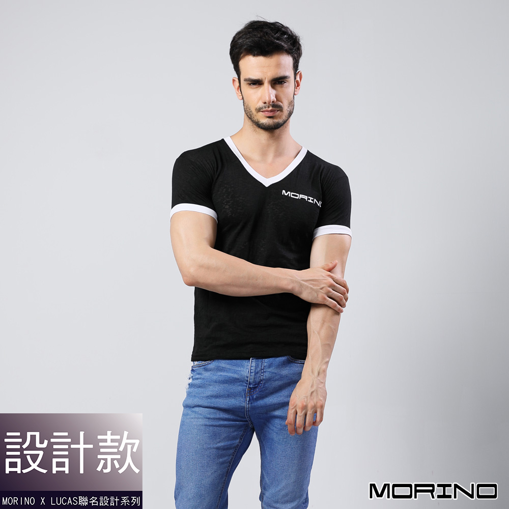 MORINOxLUCAS設計師聯名-經典緹花短袖衫/T恤 黑色
