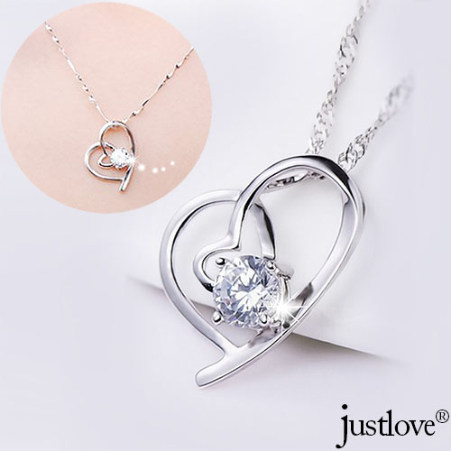 【justlove璀璨配飾】亮晶晶S925純銀八心八箭奧地利水晶鑽甜心愛心女短項鍊鎖骨鍊(2色 AB-1019)