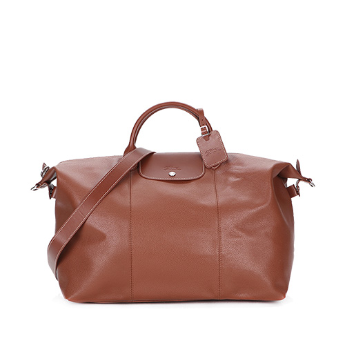 LONGCHAMP Le Foulonné 小羊皮短把折疊旅行水餃包(棕)