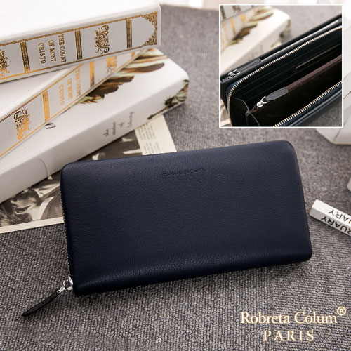 Roberta Colum - 經典品味鹿紋牛皮雙拉鍊手拿包-共3色