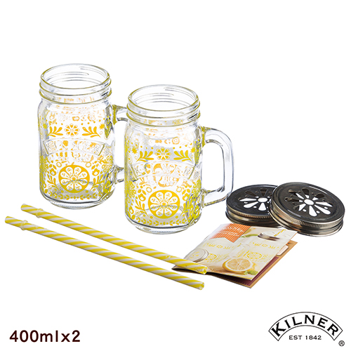 【KILNER】把手玻璃杯禮盒/檸檬款(二入) 400ml