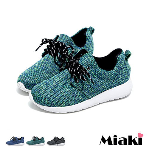 【Miaki】MIT 慢跑鞋韓混色編織學院綁帶厚底休閒包鞋 (綠色 / 藍色 / 黑色)