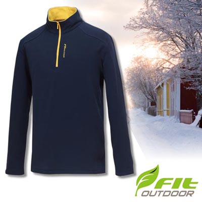【維特 FIT】男新款 雙刷單搖保暖衣/中層衣.長袖上衣.輕量立領半開襟休閒衫/細緻搖粒_GW1101 深藍色
