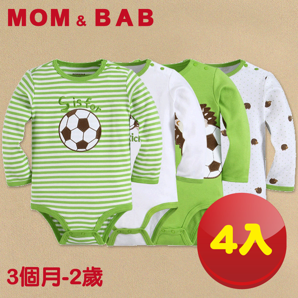 (購物車)【MOM AND BAB】刺蝟足球長袖肩扣包屁衣(禮盒四件組)(3M-24M)
