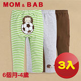 (購物車)【MOM AND BAB】刺蝟足球純棉休閒長褲-三件組(6M-4T)