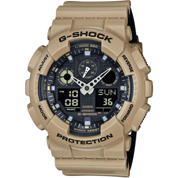 CASIO 卡西歐 G-SHOCK特別版玩色雙顯錶-卡其/51mm GA-100L-8ADR