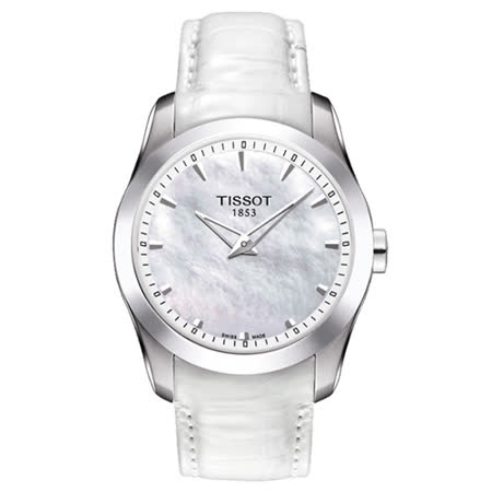 tissot 天梭couturier 时尚双针珍珠贝女用皮带腕表-白/33mm/t