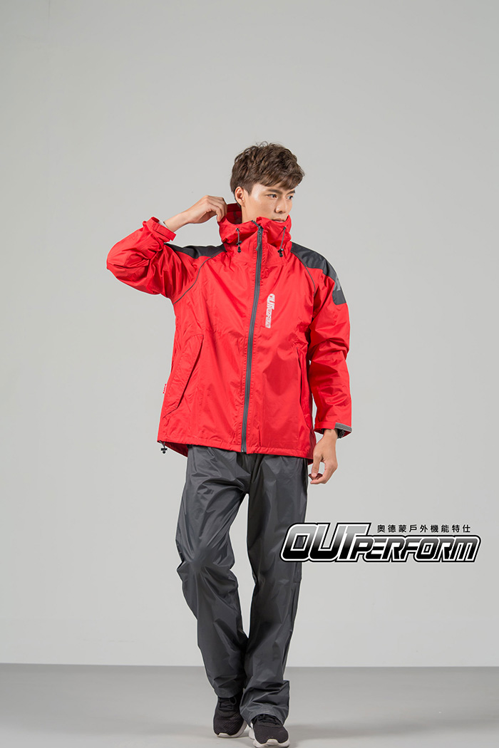 OutPerform-賽克超潑水兩截式風雨衣-奧德蒙戶外機能特仕-鮮紅