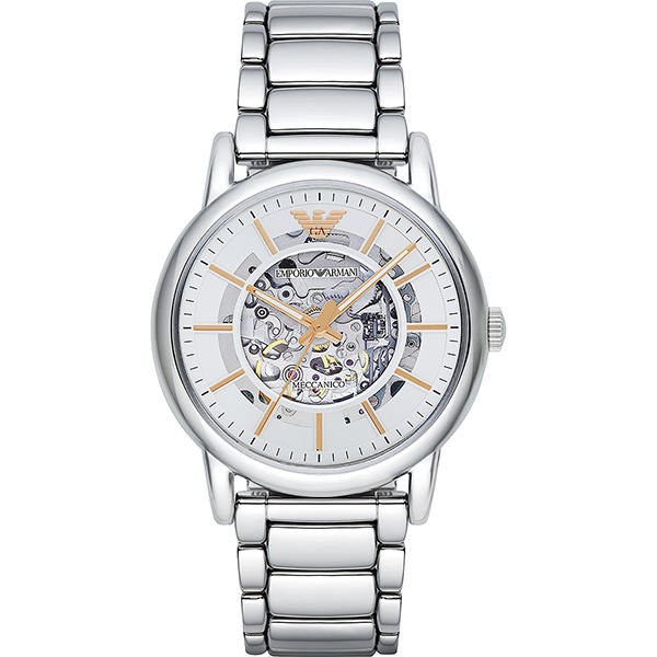 Emporio Armani Meccanico 雅爵鏤空機械腕錶-銀/43mm AR1980
