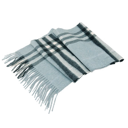 BURBERRY 經典格紋100%喀什米爾羊毛圍巾(水藍)