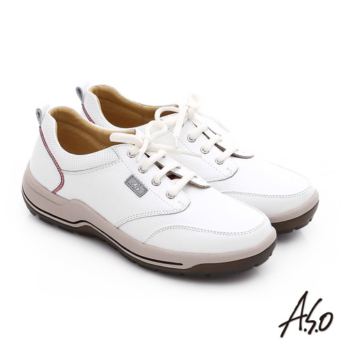 A.S.O 3A全掌 真皮綁帶氣囊寬楦休閒鞋(白)