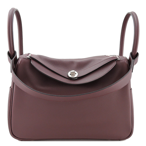 HERMES Lindy 34 Evercolor Laiton Palladie T年 牛皮轉釦手提/肩背兩用包(58深紫红/銀釦)