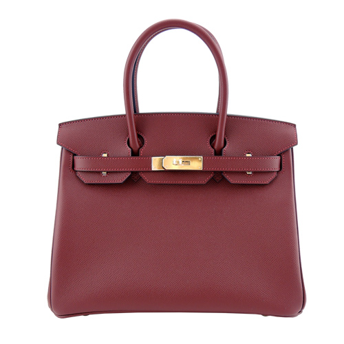 HERMES 愛馬仕BIRKIN EP防刮牛皮柏金包((30CM/棗紅55/金釦)