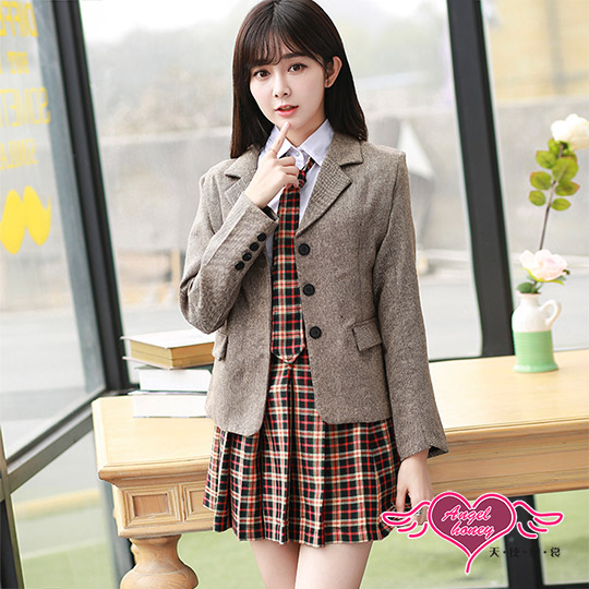 【天使霓裳】學生服 復古英倫 制服角色扮演服(淺咖M.XL)