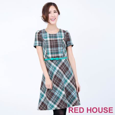 RED HOUSE 蕾赫斯
毛料編織格紋洋裝(綠)