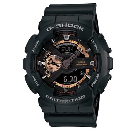 CASIO G-SHOCK 潮流黑金雙顯運動錶/GA-110RG-1A