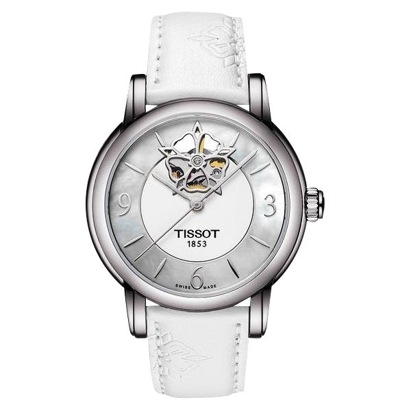 TISSOT Lady Heart 花朵鏤空機械腕錶-珍珠貝x白/35mm T0502071711704