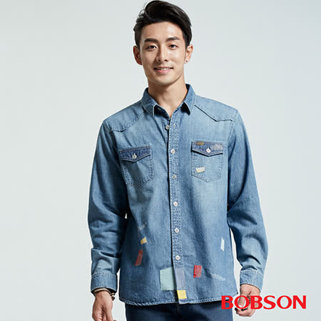 BOBSON
 男款彩色補丁水洗襯衫