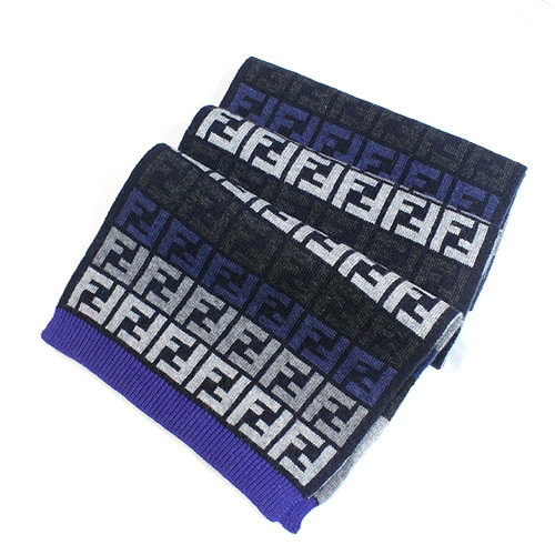 【FENDI】經典雙F緹花毛圍巾(深藍色)