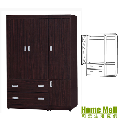 HOME MALL-卡特簡約-4X6尺木心板衣櫃(胡桃色)
