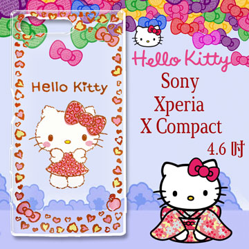 三麗鷗授權 Hello Kitty 凱蒂貓 SONY Xperia X Compact 4.6吋  浮雕彩繪透明手機殼(甜心豹紋)