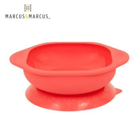 【MARCUS＆MARCUS】動物樂園矽膠防漏幼兒學習吸盤碗-獅子(紅)