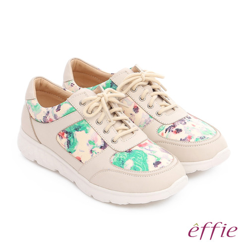 effie 輕量抗震 義大利花皮綁帶奈米休閒鞋(米)