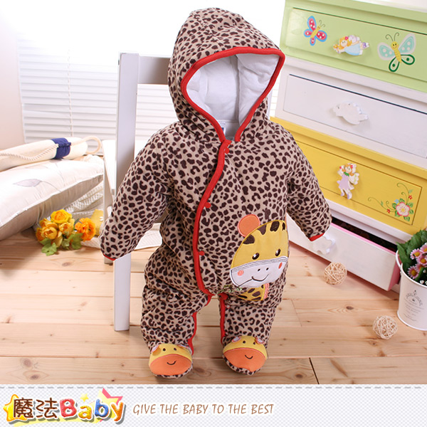 魔法Baby 嬰兒保暖連身衣 加厚鋪棉極暖連帽包腳連身衣 k60274