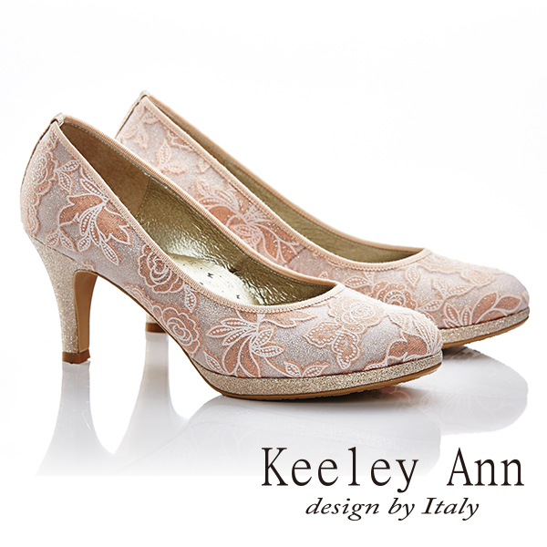 Keeley Ann 浪漫新娘-亮鑽玫瑰真皮軟墊舒適高跟鞋(淺粉色585158158)