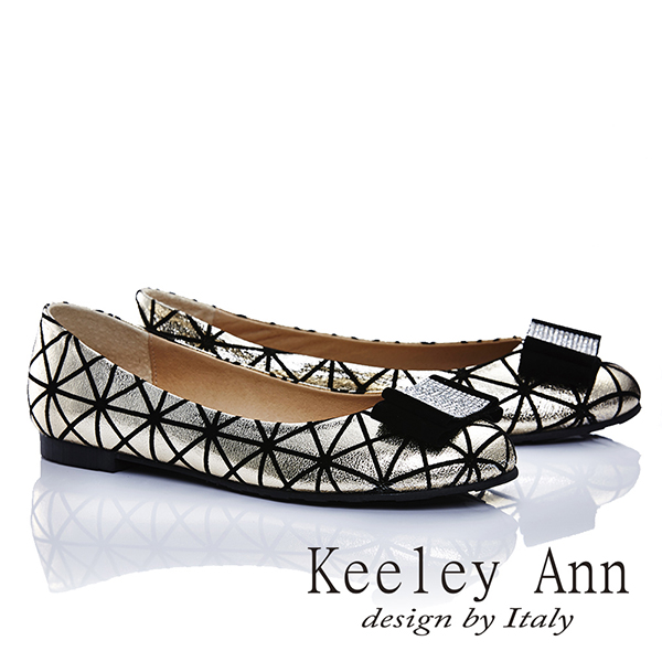 Keeley Ann 簡單性格-紋路簡約蝴蝶結金屬扣娃娃鞋(金色465251137-ANGEL系列)