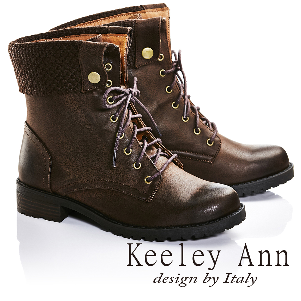 Keeley Ann率性街頭反摺真皮中筒靴(咖啡色677032170-Ann系列)