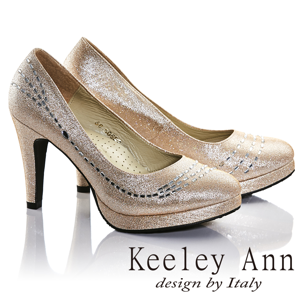 Keeley Ann璀璨光芒-完美曲線水鑽真皮軟墊高跟鞋(金色685058237)