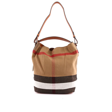 【BURBERRY】棉麻混紡手提/肩背二用包(駝色背帶)(棕色)