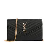 【YSL】V紋 霧金鏈 WOC 斜背包(黑色)