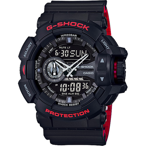 CASIO 卡西歐 G-SHOCK 特別版重機雙顯錶-黑x紅 GA-400HR-1ADR