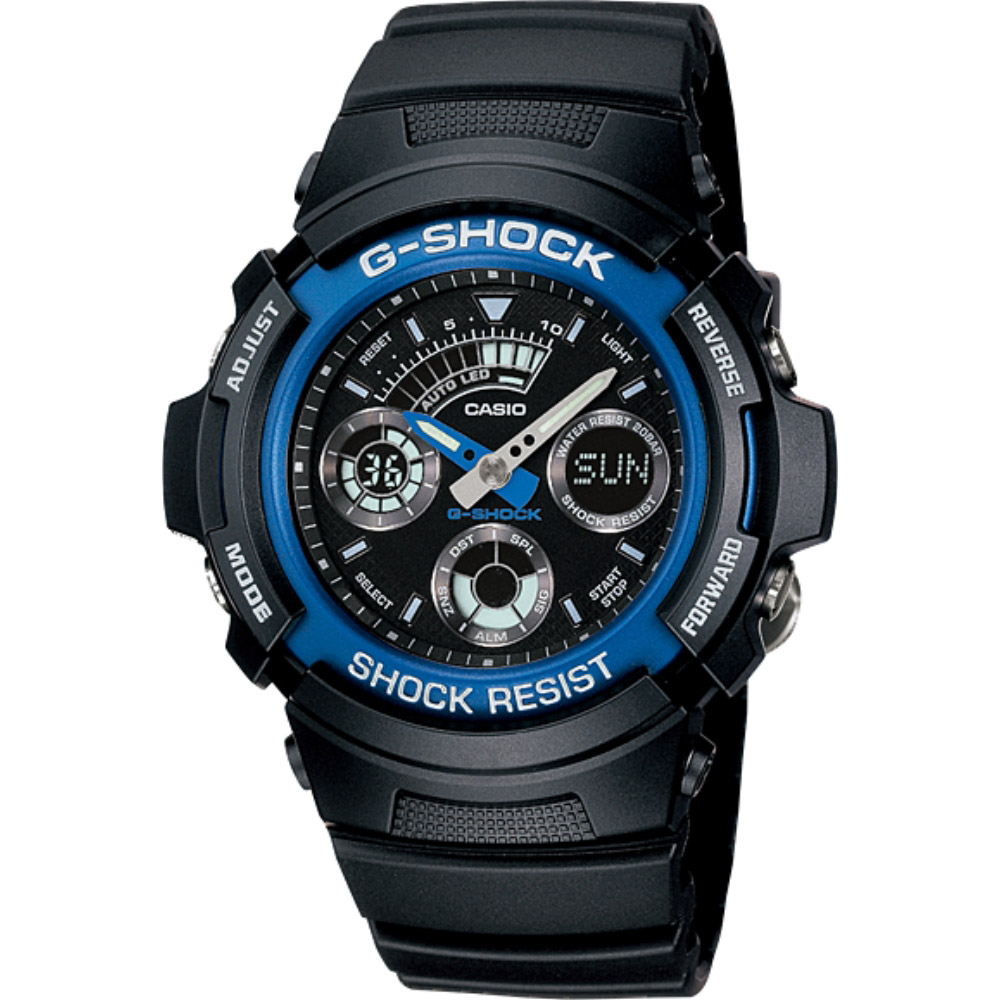 CASIO G-SHOCK 標準指針數位雙重顯示手錶-藍(AW-591-2A)
