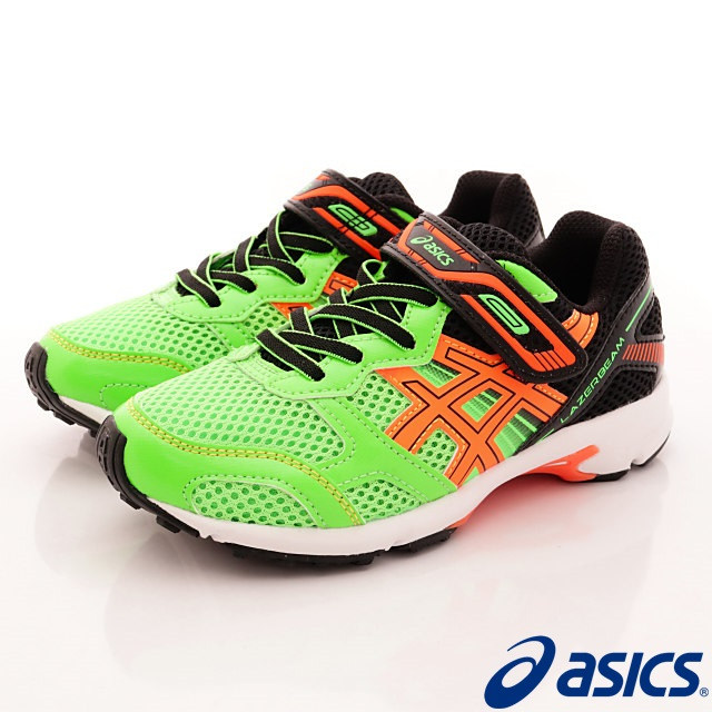 日本asics亞瑟士-流線透氣運動款-(C728N-8530黑綠橘-19~24.5cm)