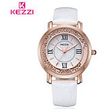 【17mall】珂紫KEZZI羅馬復古創意流沙水鑽皮帶石英手錶-白