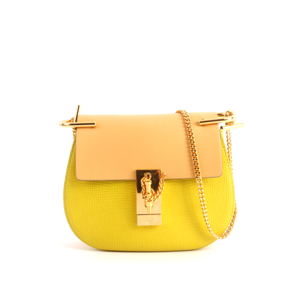 【CHLOE】山羊皮金鏈mini drew bag (檸檬黃拚色)