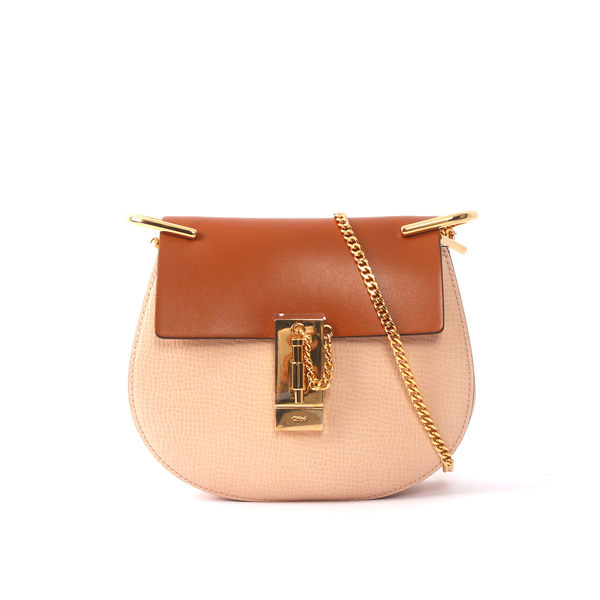 【CHLOE】山羊皮金鏈mini drew bag (焦糖/粉 拚色)
