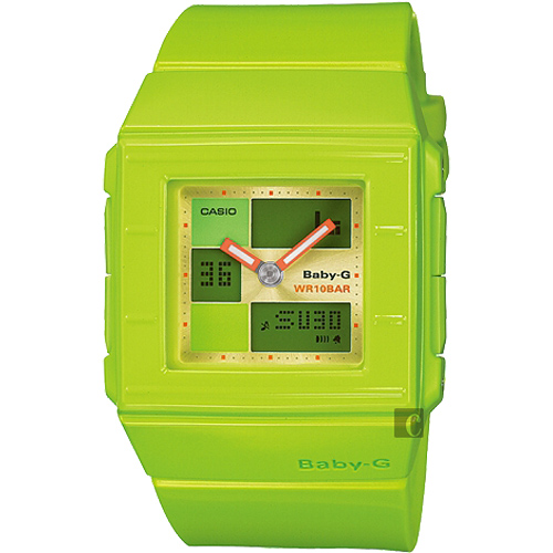 CASIO 卡西歐 Baby-G 行李箱時尚雙顯錶-綠 BGA-200-3E