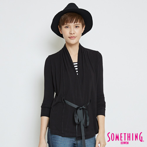 SOMETHING 假兩件式腰部抽繩上衣-女-黑色