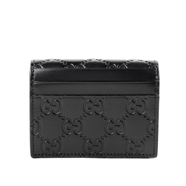 【GUCCI】牛皮壓紋小錢包/卡夾/名片夾(黑色)