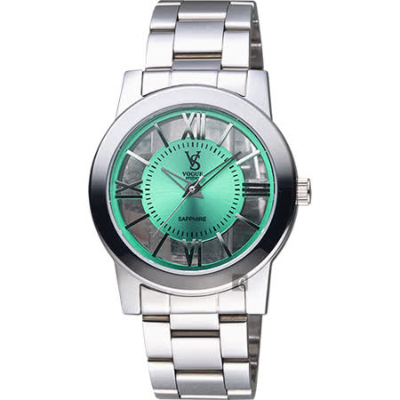 【VOGUE】曼波系列鏤空藝術腕錶-綠x銀/38mm(9V1601-141S-G)